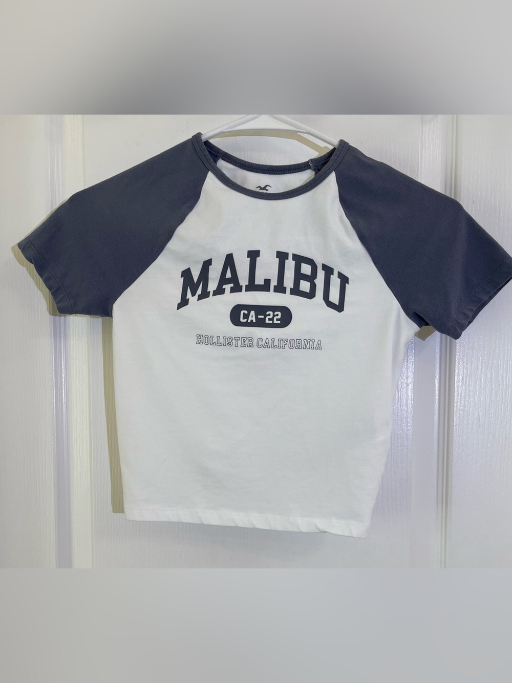 Hollister White Tee with Blue Sleeves